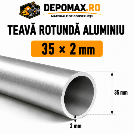 Teava rotunda aluminiu 35 x 2 mm, 6 metri (6060)